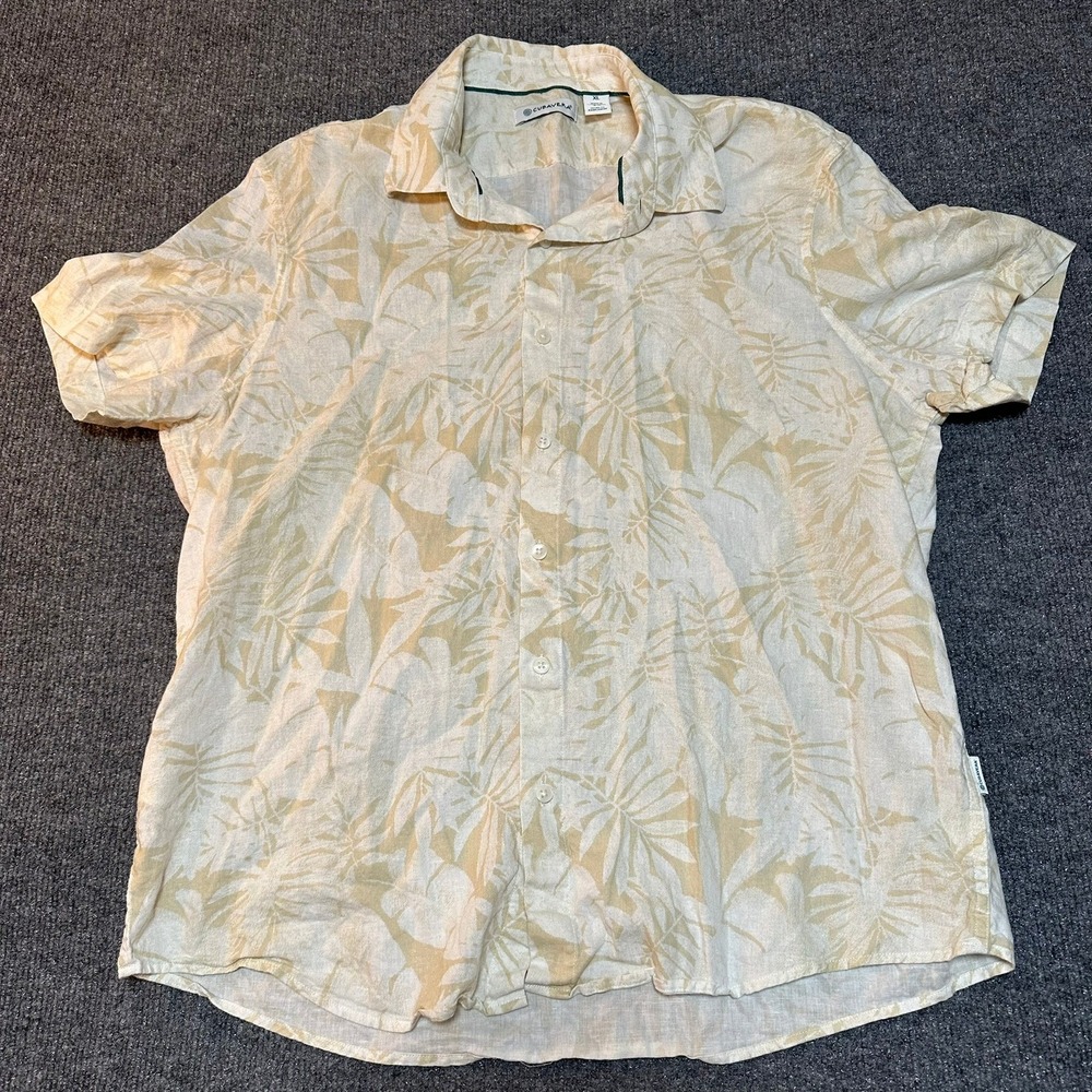 Cubavera Mens XL Short Sleeve Palm Leaf Print Button Down Tropical Shirt Beige